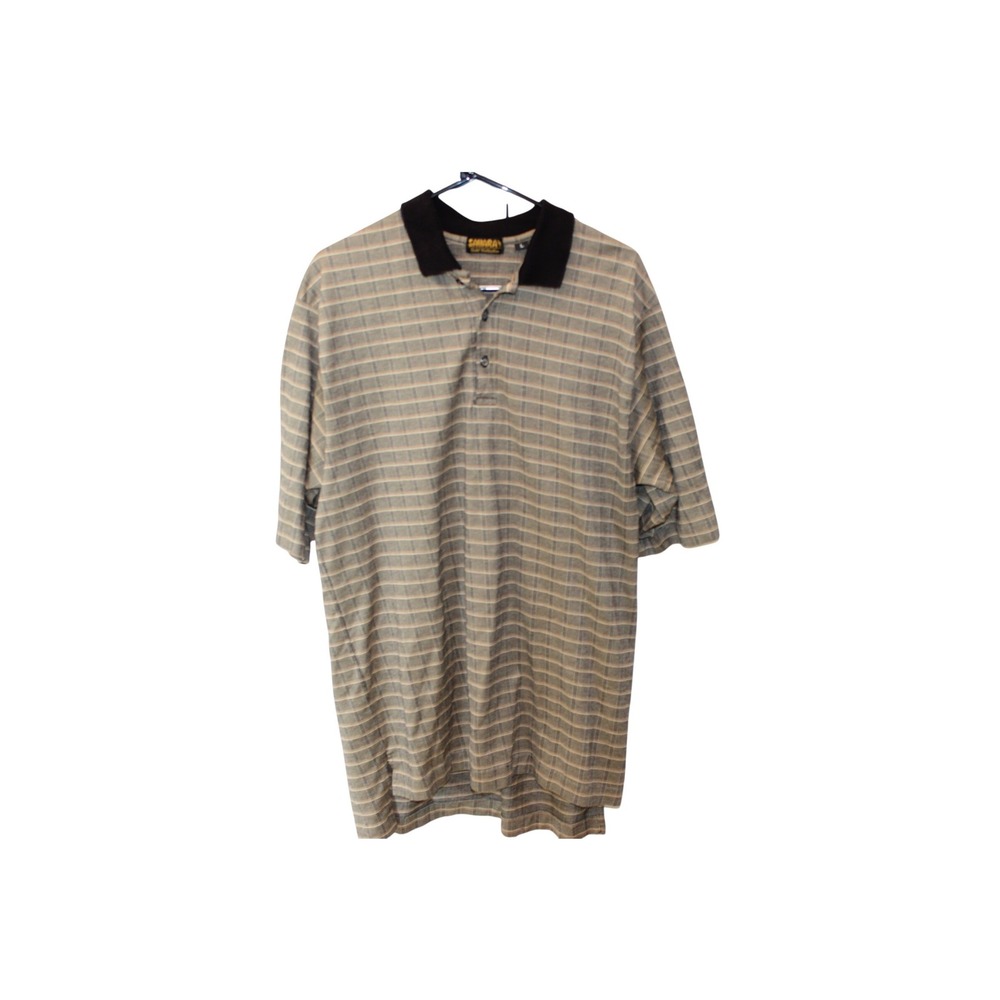 Vintage Sahara Gold Collection Golf‎ Polo Shirt Mens Large Grey Plaid Cotton EUC